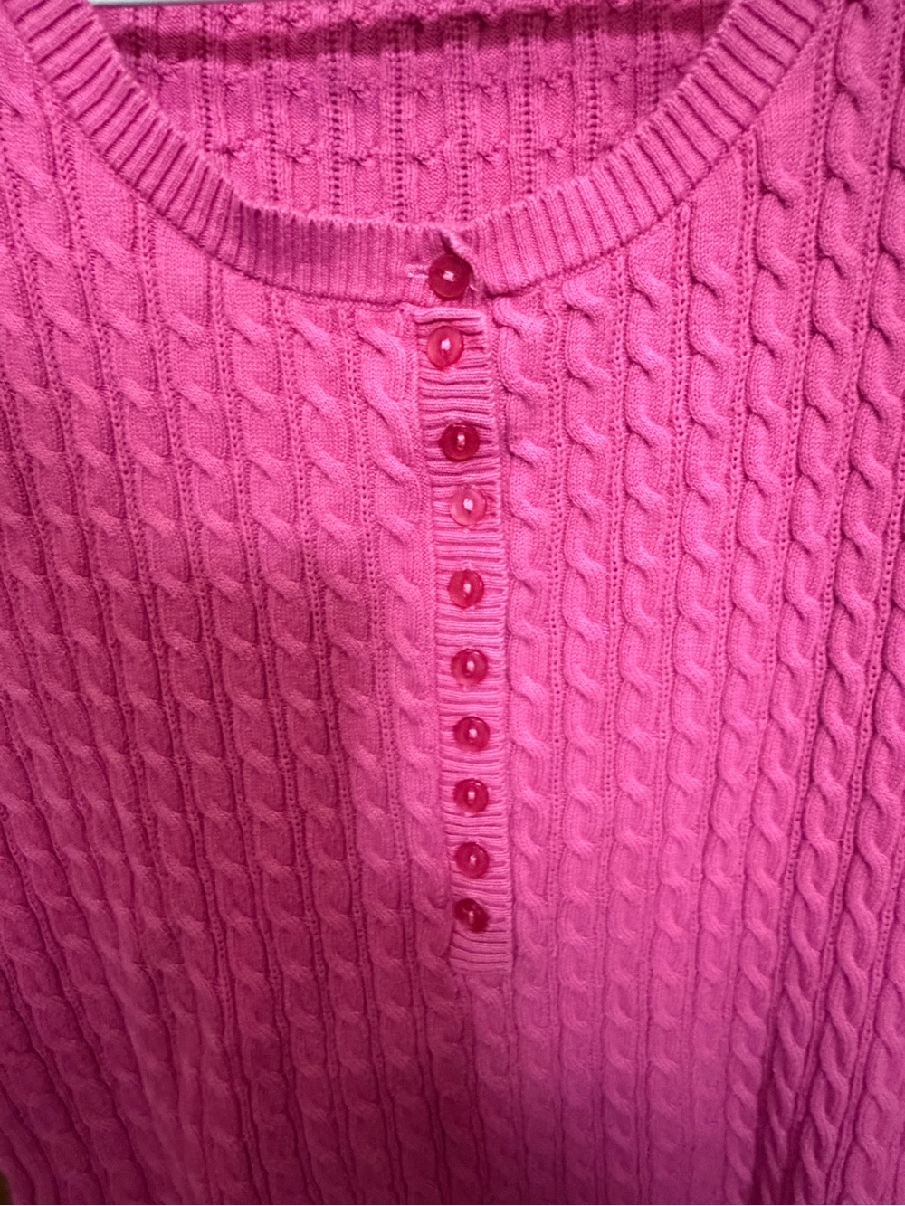 Chico's Pink Cable-Knit Scoop Neck Henley Sweater - Picture 2 of 3